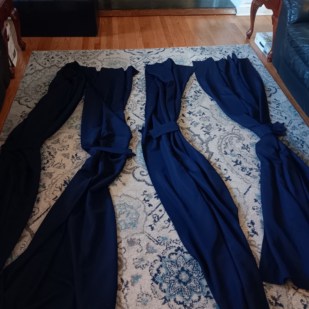 2 PR Navy Woven Curtains 40"W x 84"L